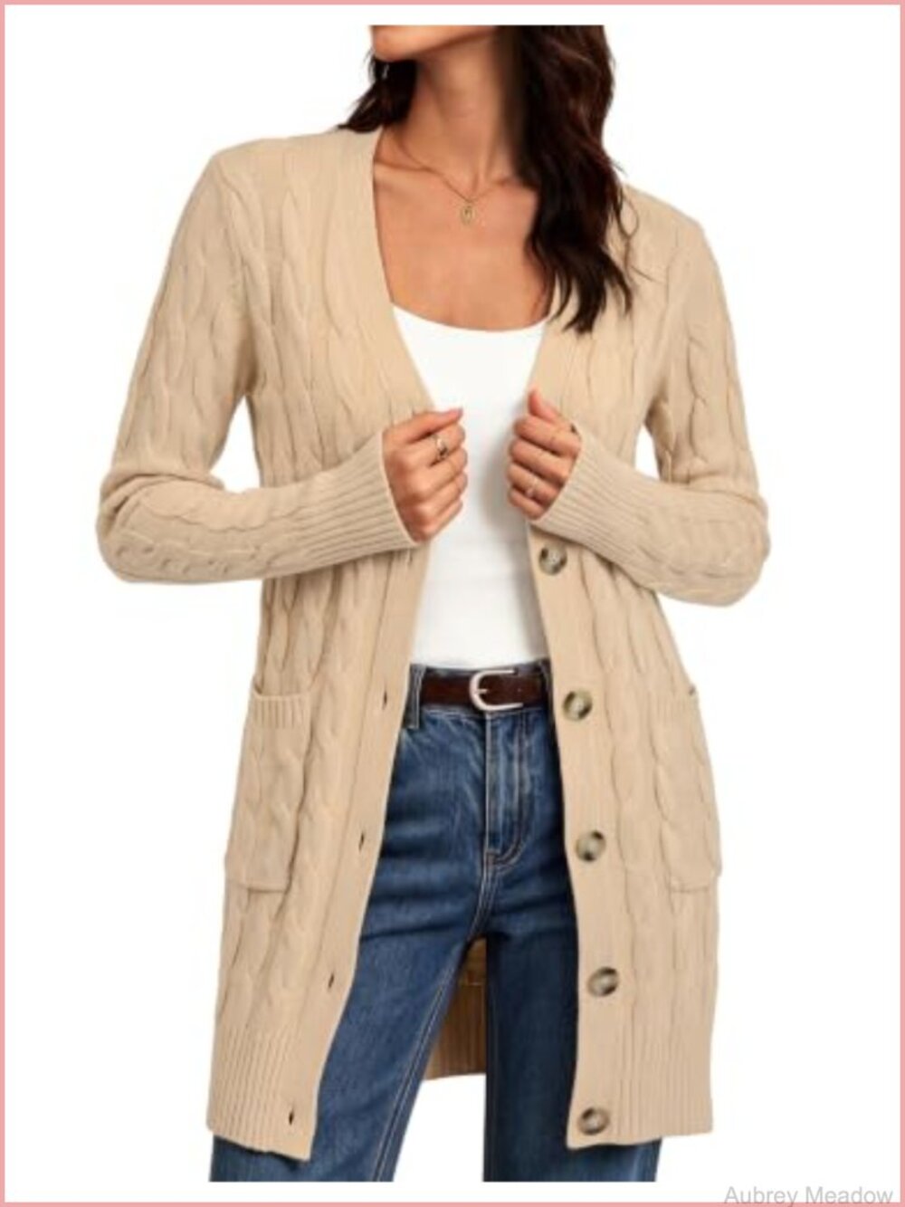 Cable Knit Button Down Chunky Cardigan Loose Long Sleeve Sweater